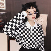 Camisa de cuello polo holgada a cuadros vintage